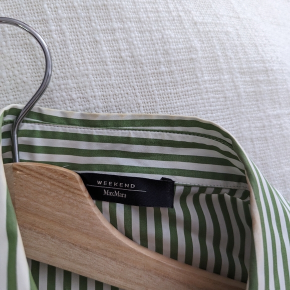 Weekend by Max Mara Green Striped Collared Blouse Size 6 - Picture 4 of 5